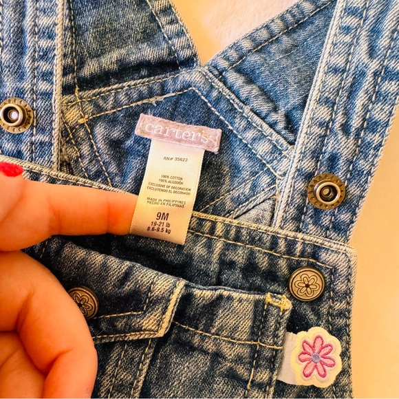 Vintage Carters baby little girl embroidered floral denim overalls jeans - Picture 3 of 4